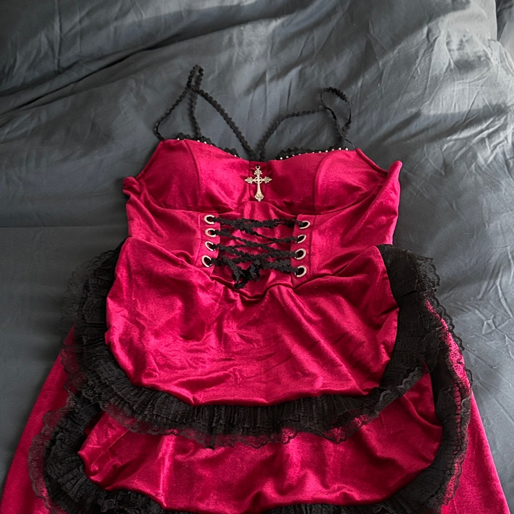 Red and Black Lace Corset Dress